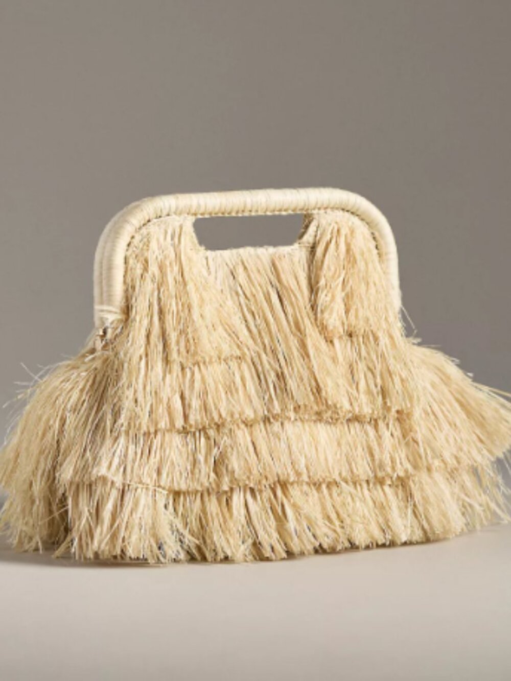 The Flamands Mini Fringe Raffia Top-Handle Bag NEW